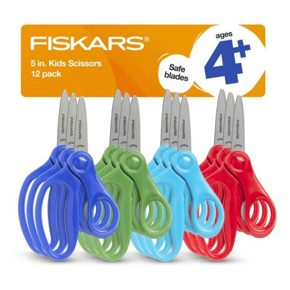 Fiskars Kids Pointed Tip Scissors Classpack: 5 in. / 12-pack / Assorted (4 color