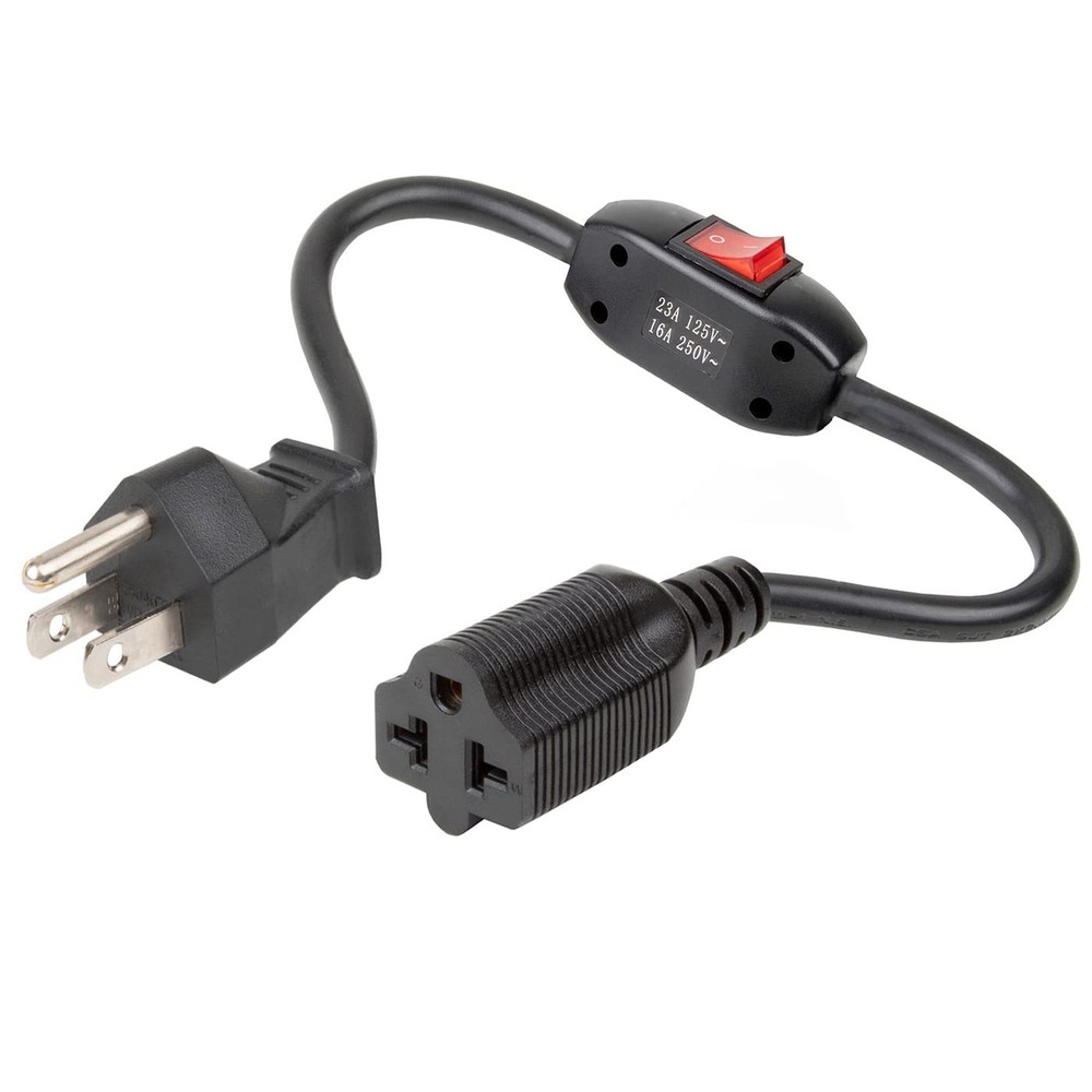 Inline On/Off Switch 4 in 1 Extension Cord, Plugrand 12AWG 3 Prong Black