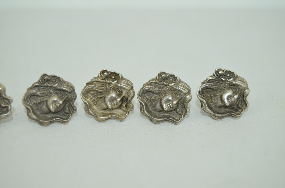 Art Nouveau Sterling Silver Maiden Button Set