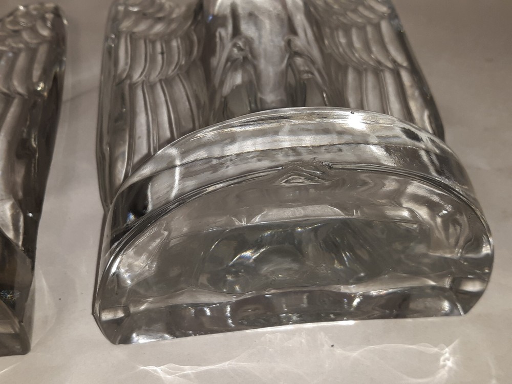 Pair Cast Glass Eagle Bookends Possibly Baccarat