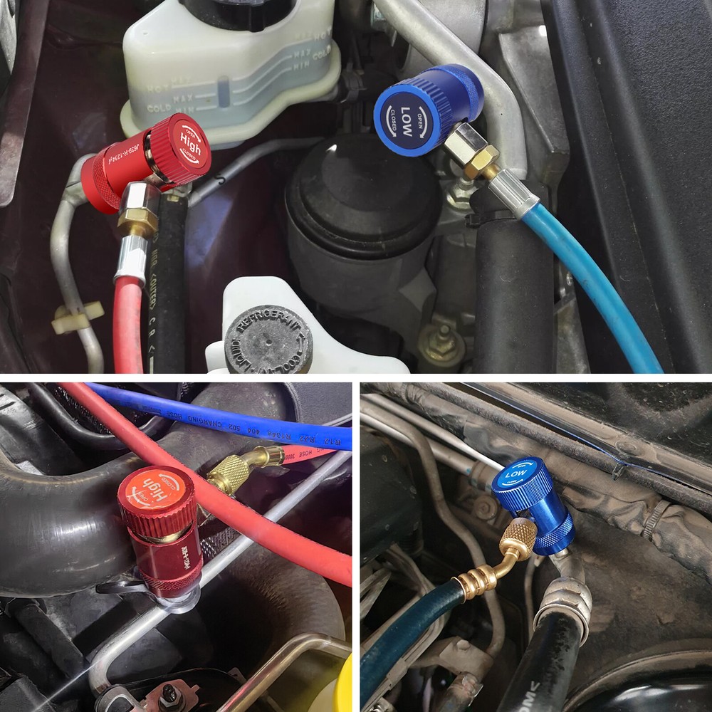 R1234YF Quick Coupler Adapter & 1/4" Flare Fitting, Adjustable HP & LP Connector