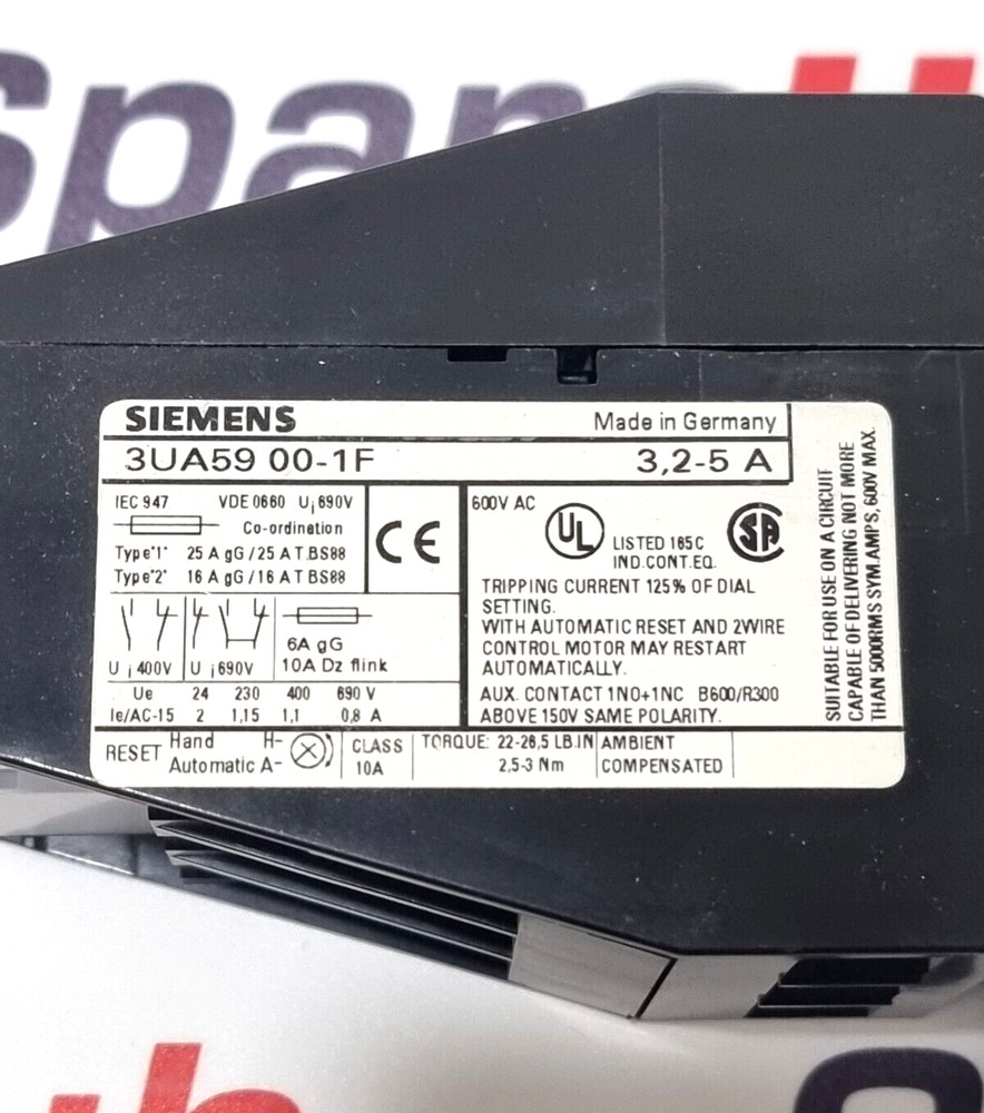 SIEMENS 3UA5900-1F Overload Relay