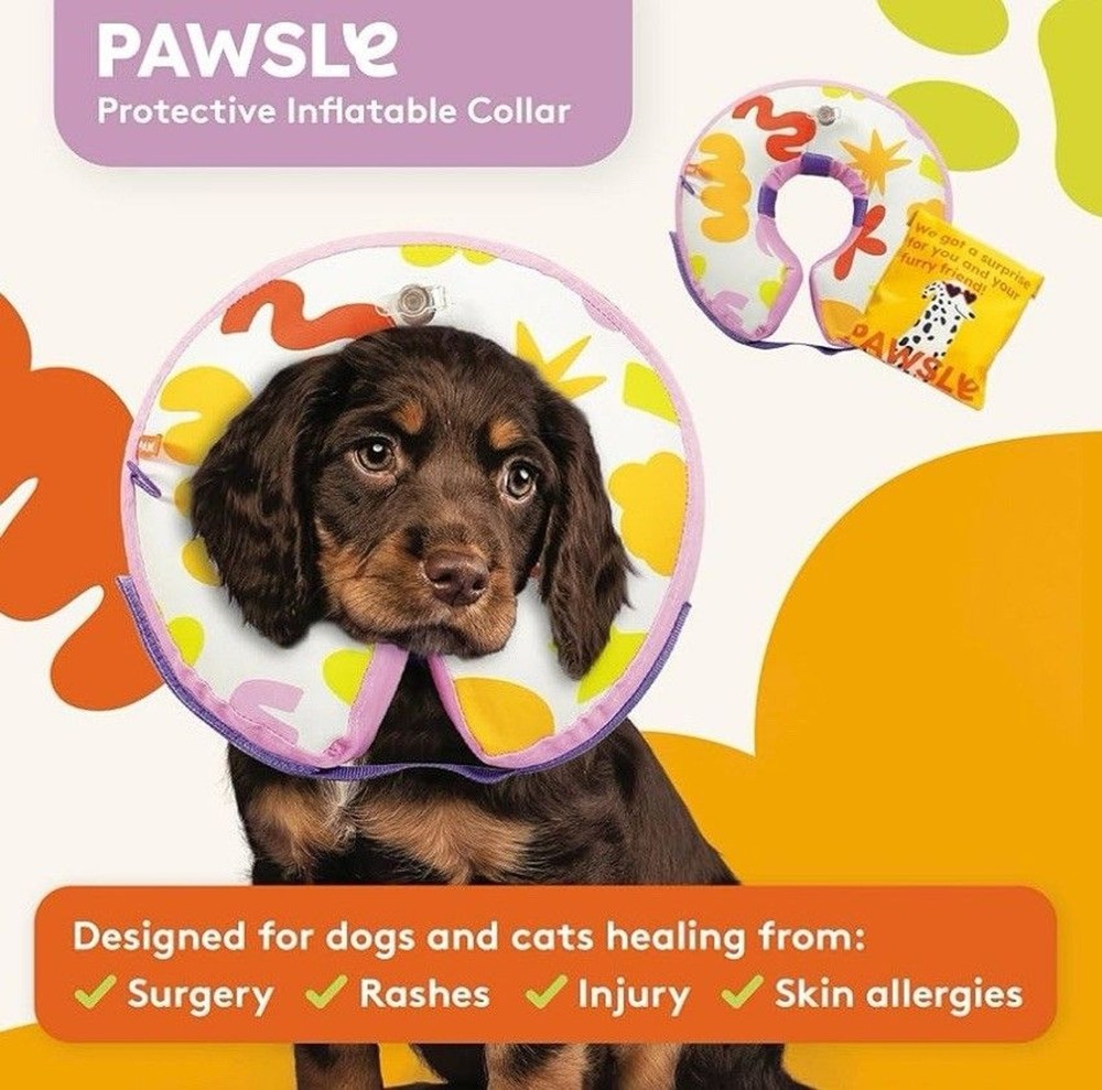 PAWSLY Protective Inflatable Cone Collar Size Small Neck 7”-12”