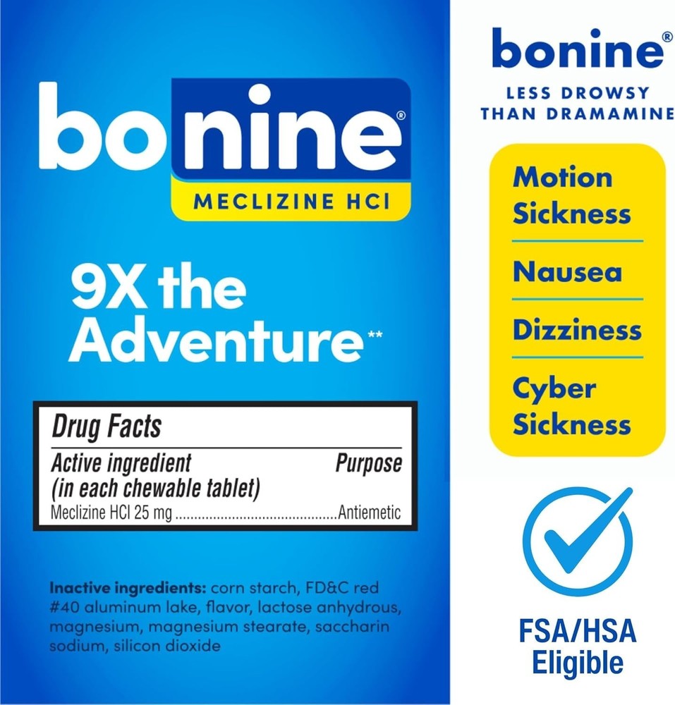 Bonine Motion Sickness Relief 16 ct Raspberry Non Drowsy Fresh