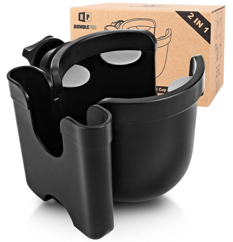 Universal Stroller Cup Holder with Mobile Phone Case, 2-in-1 Strollers Storage