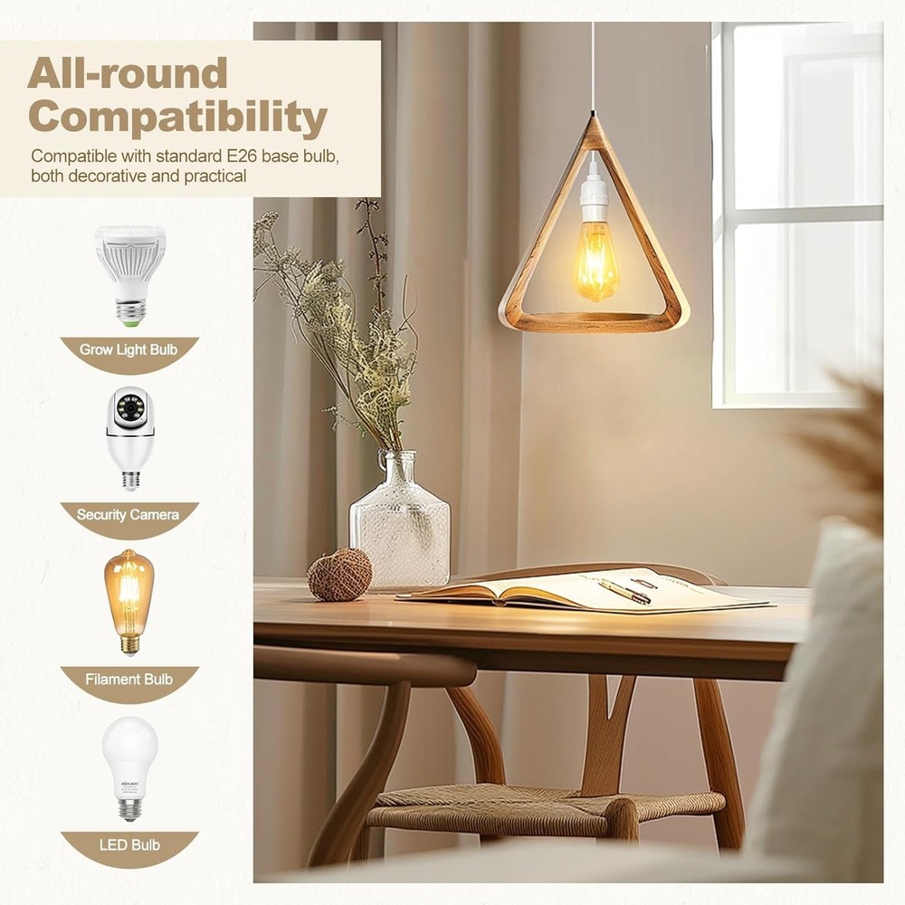 6.6ft Extension Cord with E26 Light Socket & Inline Control - 100W Power