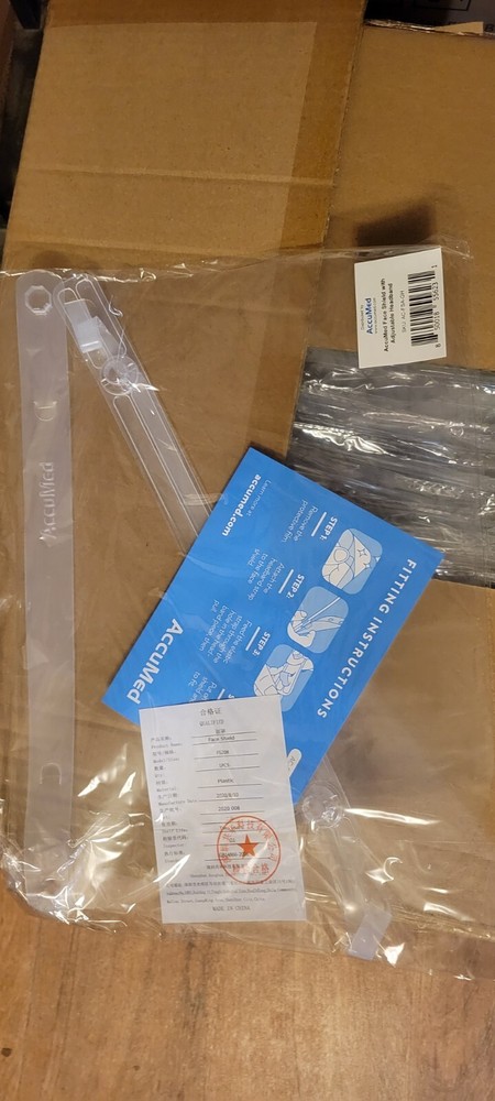 AccuMed 100-Pack Protective Face Shield Fully Transparent Adjustable Headband