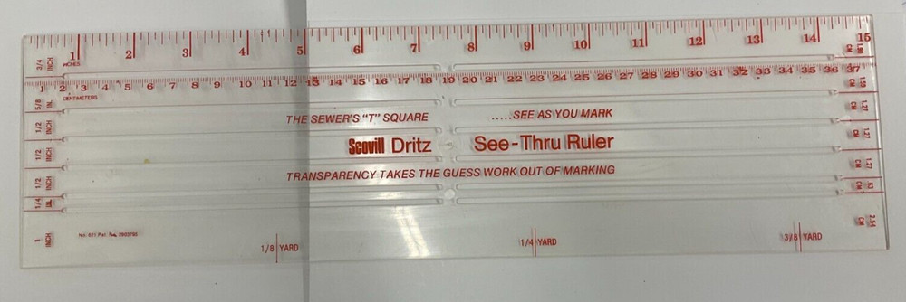 DRITZ #621 SEE-THRU ACRYLIC RULER, PRE-OWNED & NO PACKAGING