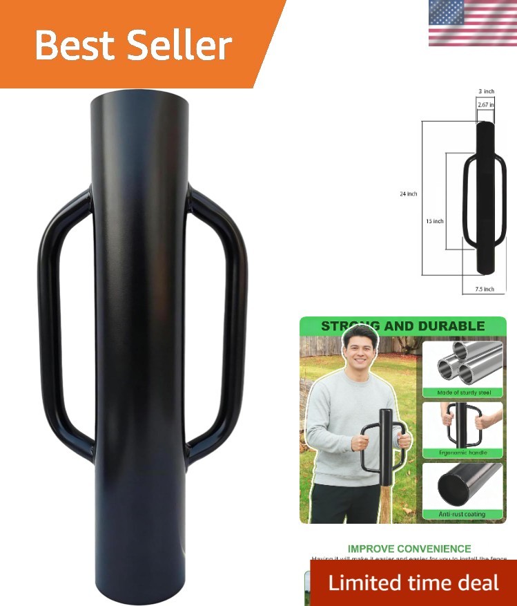 Durable 12LB Fence Post Driver – 24-Inch Black Iron Tool for Quick & Easy Setup