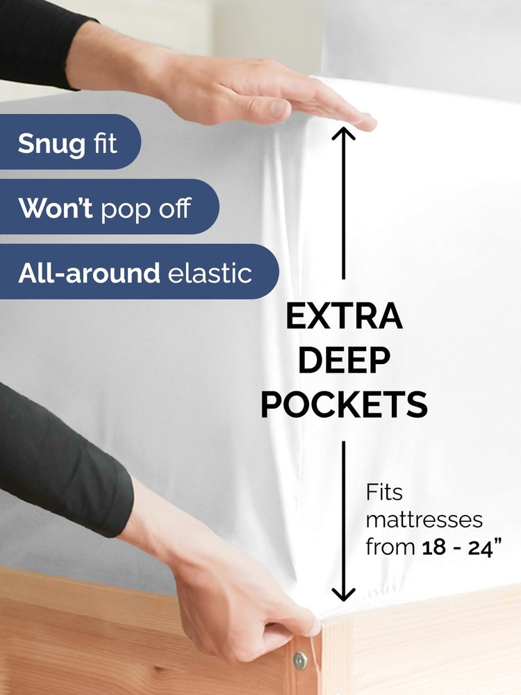 Extra Deep Twin Fitted Sheet - Hotel Luxury Single Fitted Sheet Only - Easily...