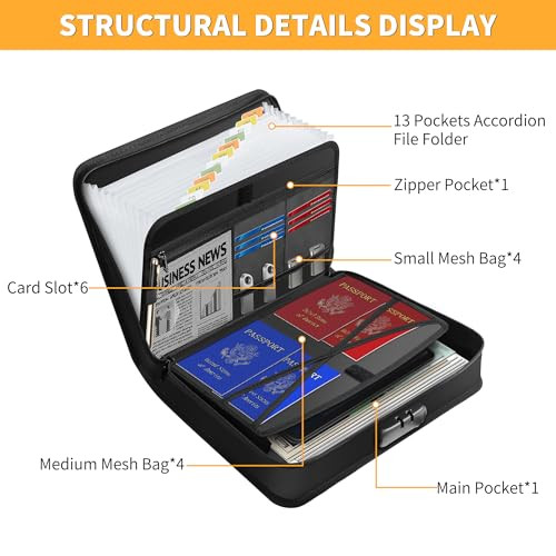 Accordion File Organizer with Lock,Multi-Pockets Fireproof Document Organizer