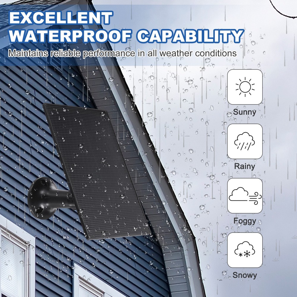 Solar Panel, 2W 6V USB Solar Panel Charger with 360 Wall Mount, Black