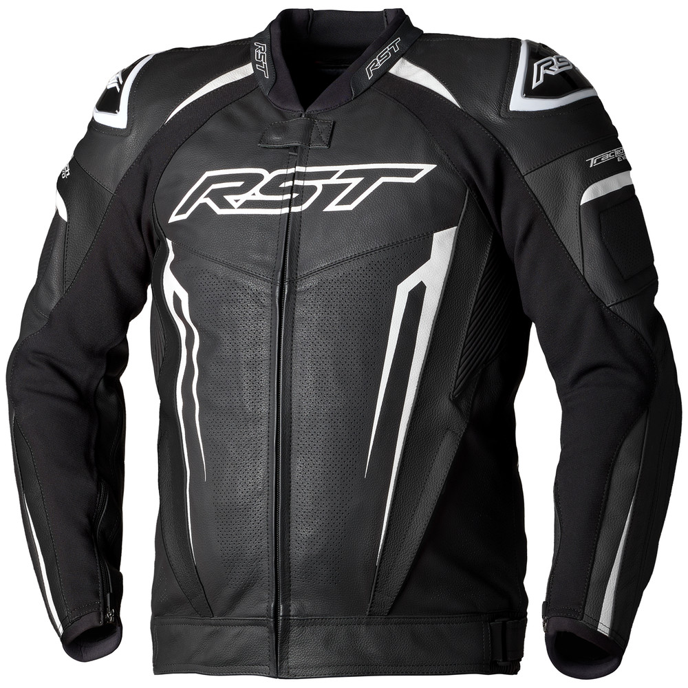 RST Tractech Evo 5 CE Mens Leather Jacket - Black / White / Black