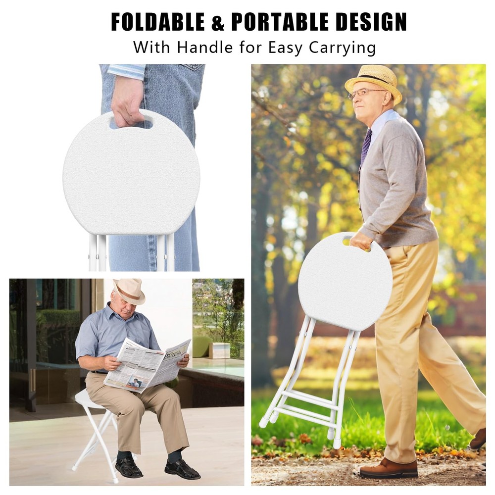 Folding Stool, 18 Inch Foldable Stool with Handle & Steel Frame, Folding Bar ...