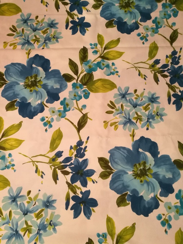 Rectangular cotton tablecloth 6 places 140x180cm turquoise flowers