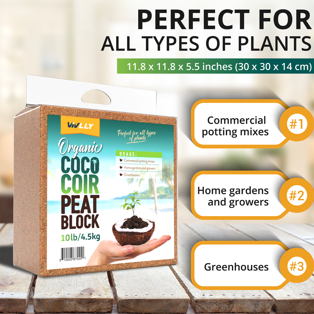 Coco Coir Block 10 lb Coconut Soil Organic Natural Seed Starter