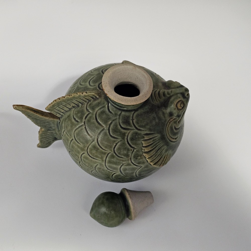 Vintage Celadon Glazed Toad Water Pot 4" H