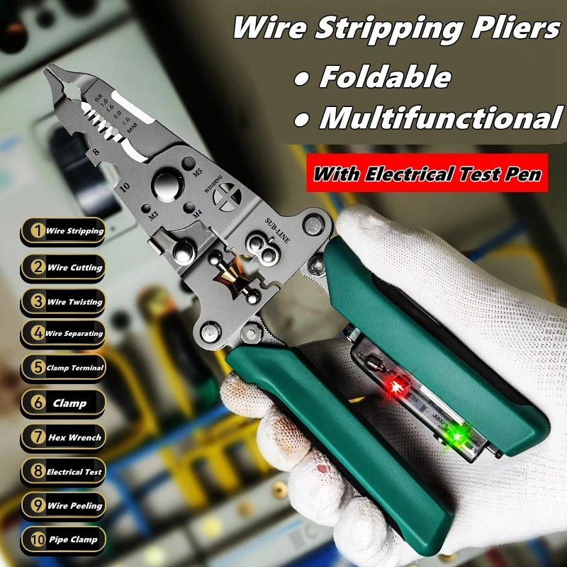 Multifunctional Wire Stripper and Cable Cutter with Test Pen