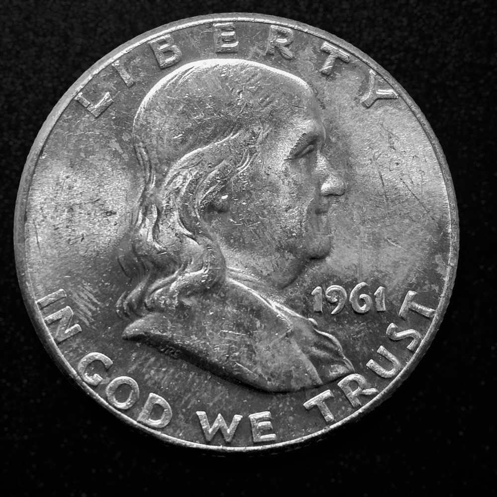 1961-P US Franklin Half 50c BU Unc 90% Silver **Reverse Toned**