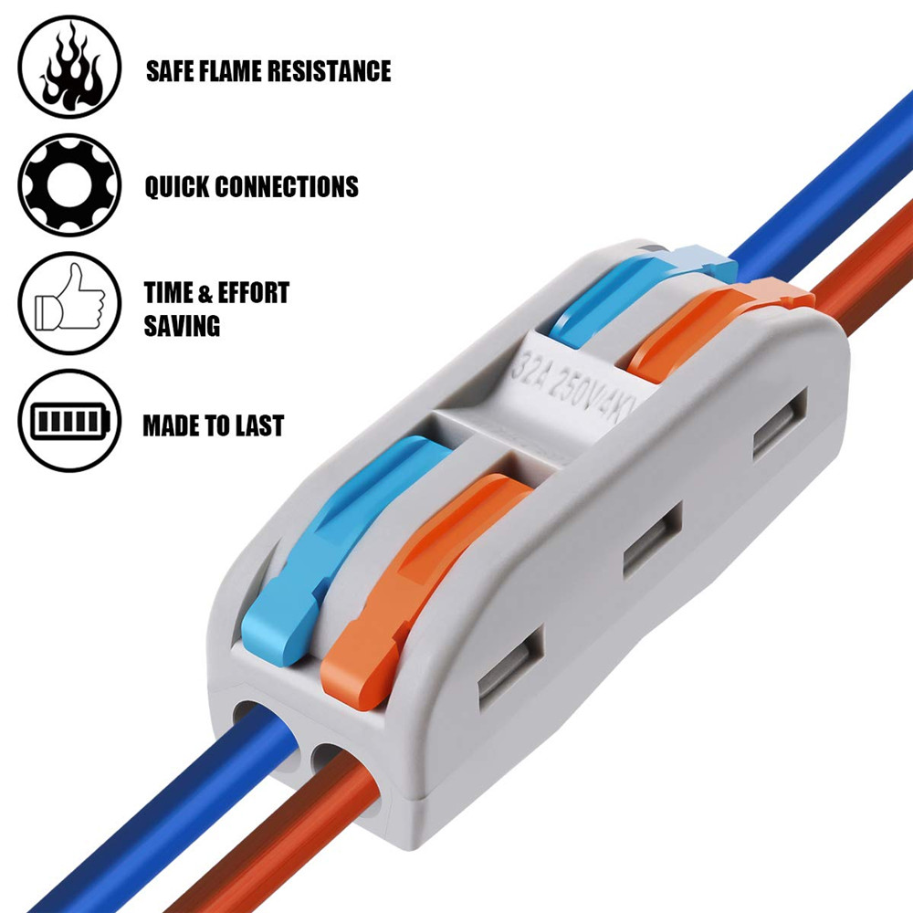 10pcs Reusable Electrical Cable Wire Connector 2 Way Spring Lever Terminal Block