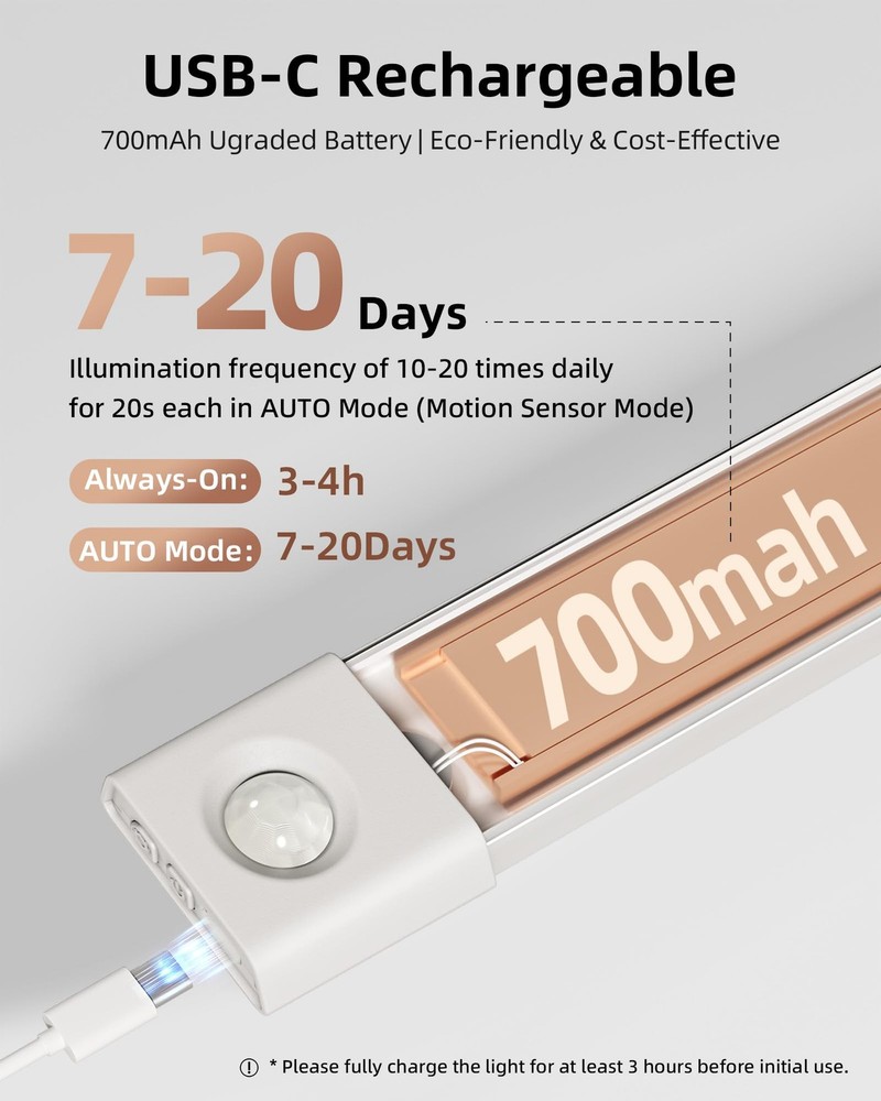 EZVALO 3 Pack 7” Motion Sensor Light Indoor, Wireless Under Cabinet Lighting,...