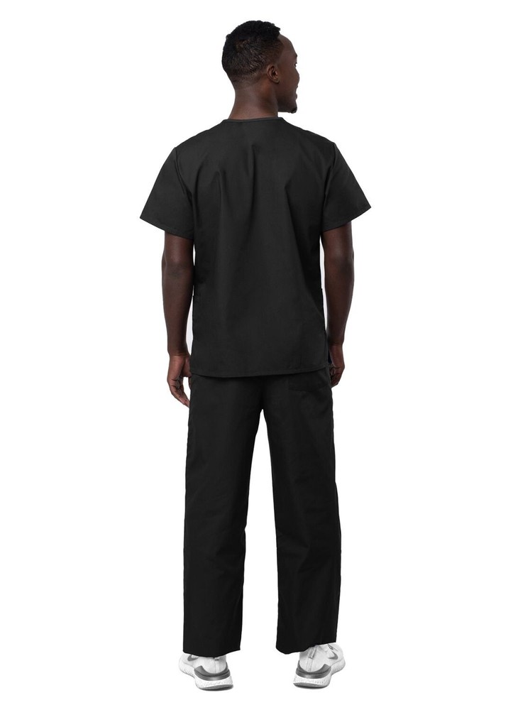 Adar Medical Black Practical Multi Pocket Scrub Set with Drawstring Size XL -701