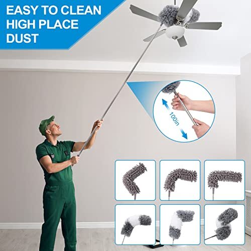 Microfiber Extendable Feather Duster (11pcs) with 100" Extension Pole,
