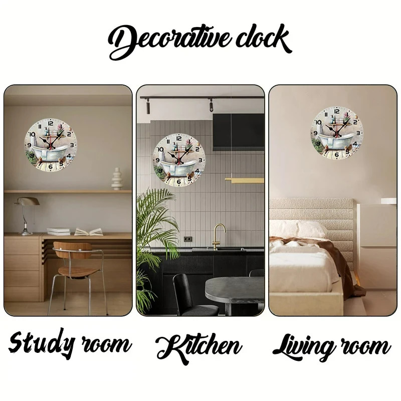 Modern Wall Clock 25cm - 2D Home Bathtub Design