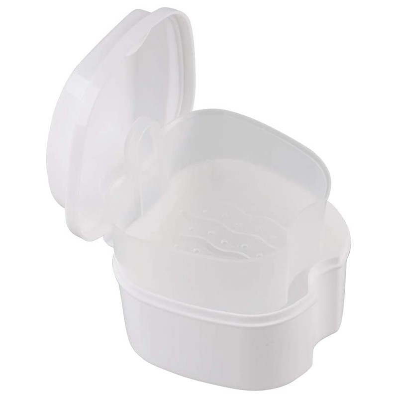 White Denture Case, Denture Cup with Strainer, Denture Bath Box False Teeth3243