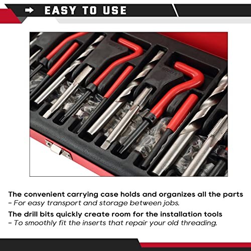 131PCS Thread Repair Kit with HSS Drill Bits, Taps & Inserts for M5-M12 Screw