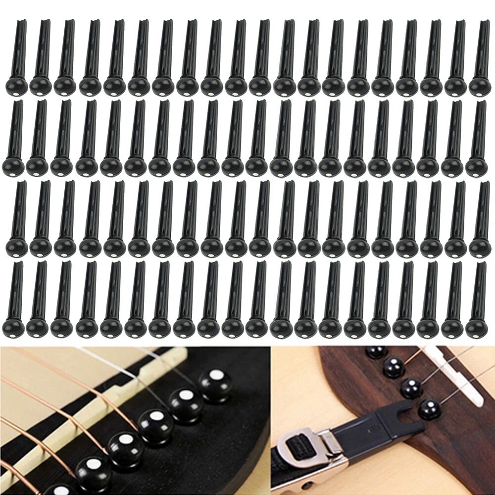 50 Pack Black Acoustic Guitar Bridge Pins Plastic String End Peg Fastener Holder