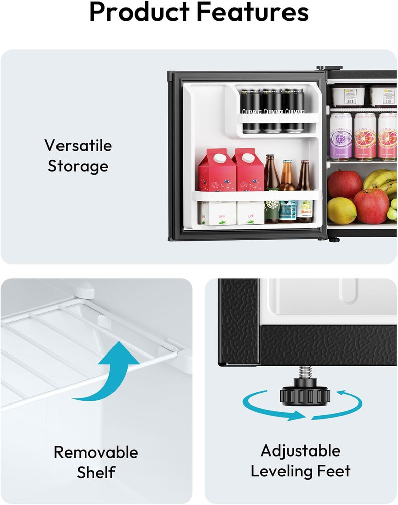 . Cu.Ft Mini Fridge, Reversible Single Door Compact Refrigerator, Adjustable The