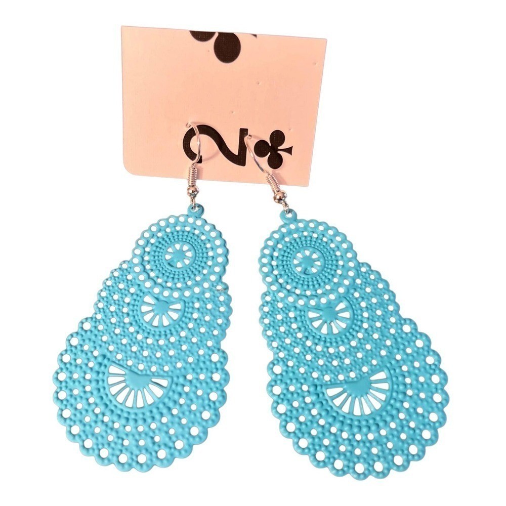 Statement Dangle Earrings Turquoise Blue Boho Chic Lightweight Jewelry