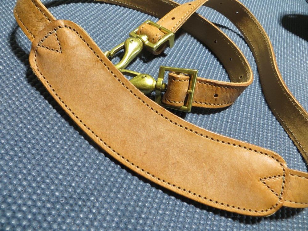Vtg Hartmann Tan Leather Replacement Shoulder Strap Brass & Adjustable  33-50"