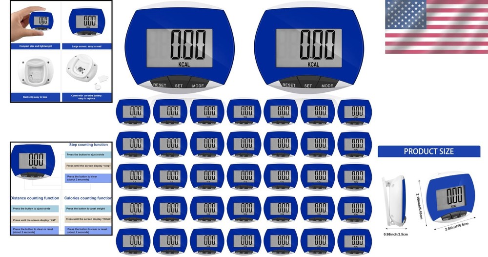 User-Friendly Pedometer for Steps, Distance & Calories - 32 Count Blue Set