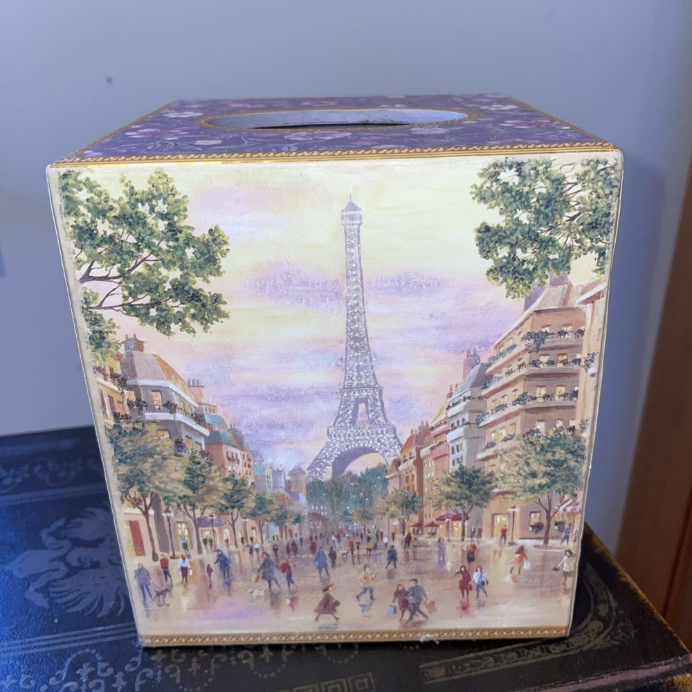 Punch Studio Tissue Box Cover Paris ~ 5" Square Eiffel Tower Lavender