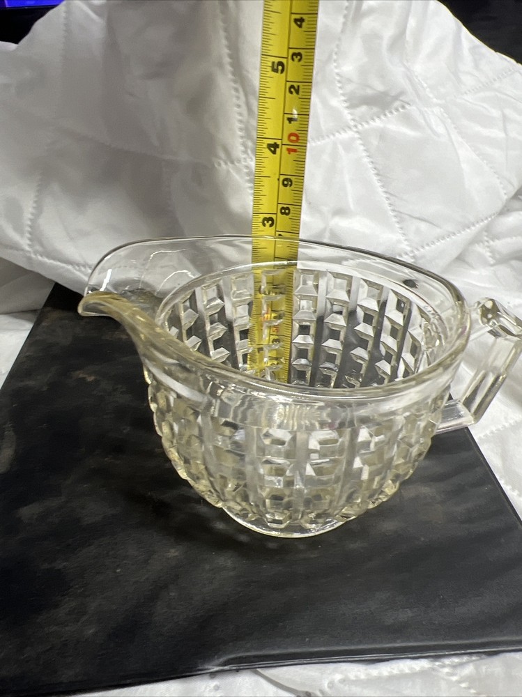 Glass Creamer Dish Raised Cube Pattern 3” Tall
