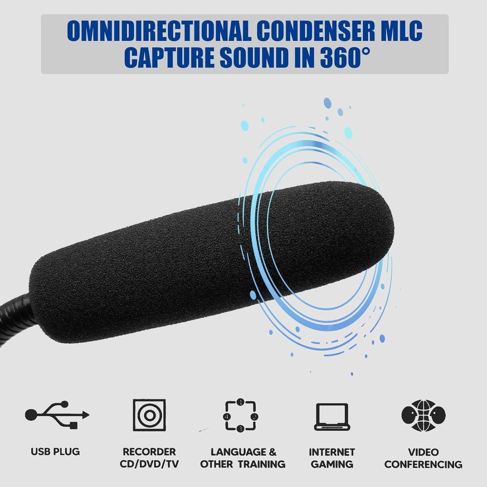 USB Computer Microphone with RGB Breathing Light — 1.5m Cable, Plug & Play Des