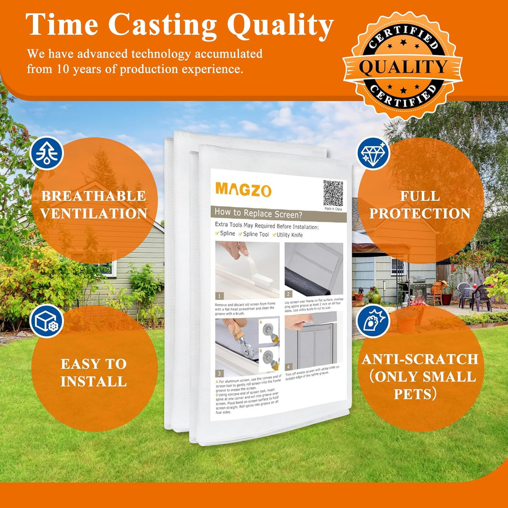 2PACK Window&Door Screen Replacement Mesh, 48" W X 99" L, Upgraded Polyester Sc