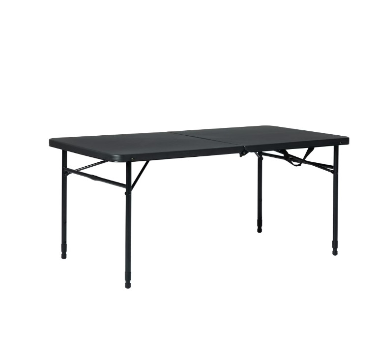 Mainstays 4 Foot Fold-in-Half Adjustable Folding Table, Rich Black