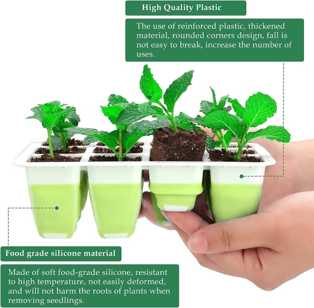 10Pcs Reusable Seed Starter Tray, 120 Cells Seed Starter Kit, Silicone Seedling