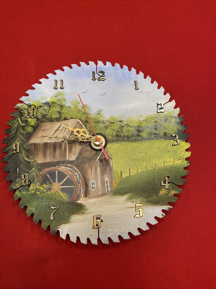 Circular saw blade hand paint clock