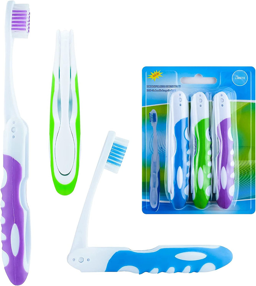 3 Pack Travel Folding Toothbrushes Medium Bristles Portable Compact Reusable
