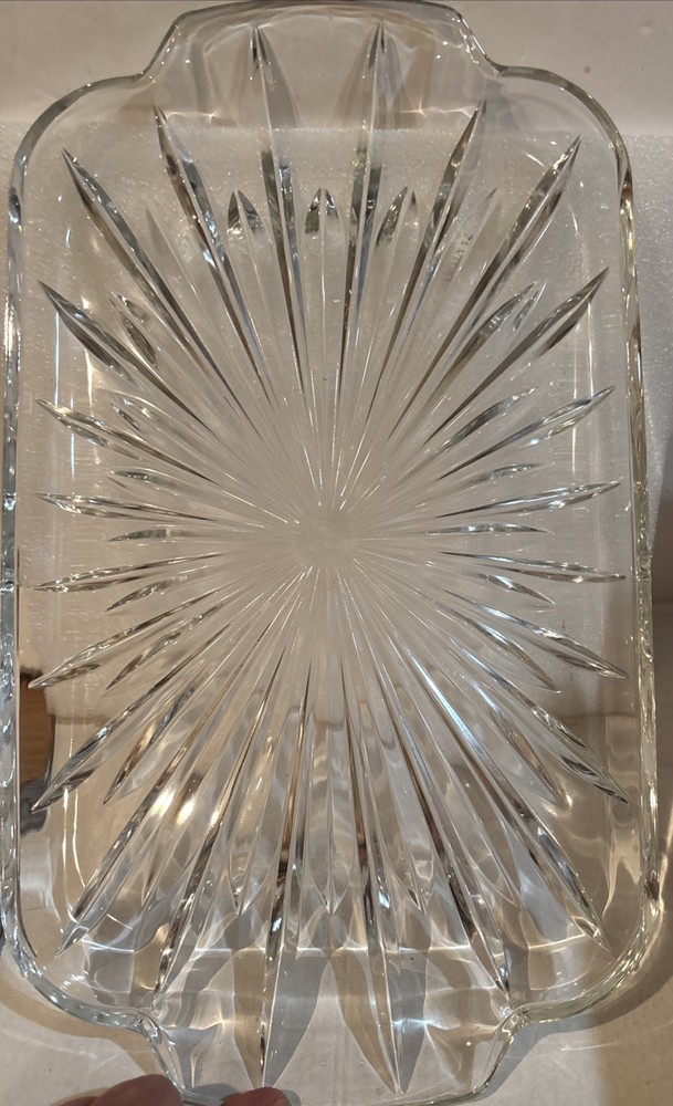 Williams Sonoma Circle Starburst Pattern Clear Glass Rectangular Dish Tray NEW