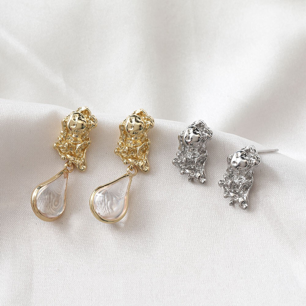 6pc Gold/Silver Lava Shape Earring Post,Geometry Irregular Hammered Stud Earring