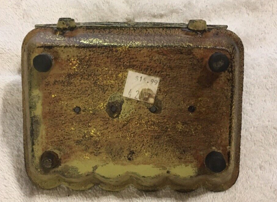 Vintage Rustic Cast Iron Soap Dish Painted Scroll Design