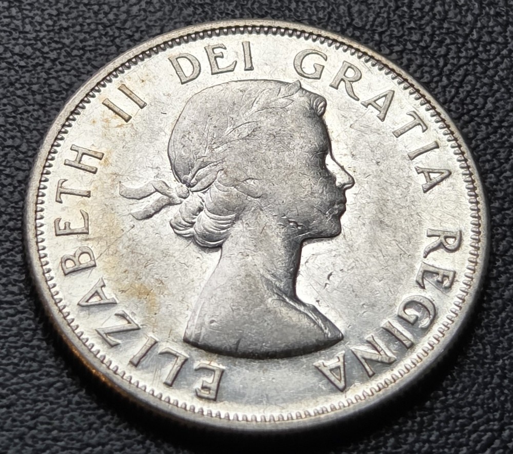 1958 Canada Silver 50-Cent Half Dollar Coin - 80% Silver