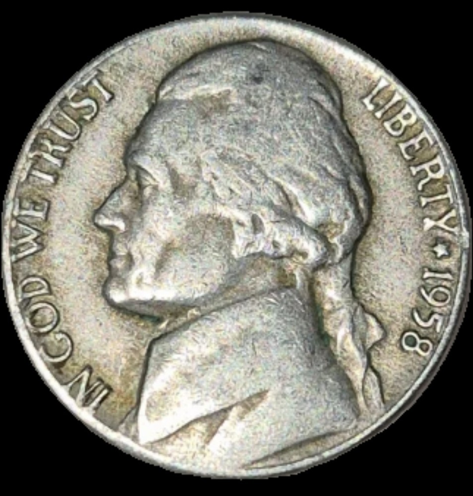 1958-D Jefferson Nickel Improper Alloy Mix Error Coin- Five Cent 5c