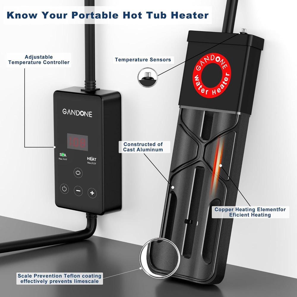 Portable Dual Spa Heater with Digital Display & Temp Sensor - Enjoy Relaxation A