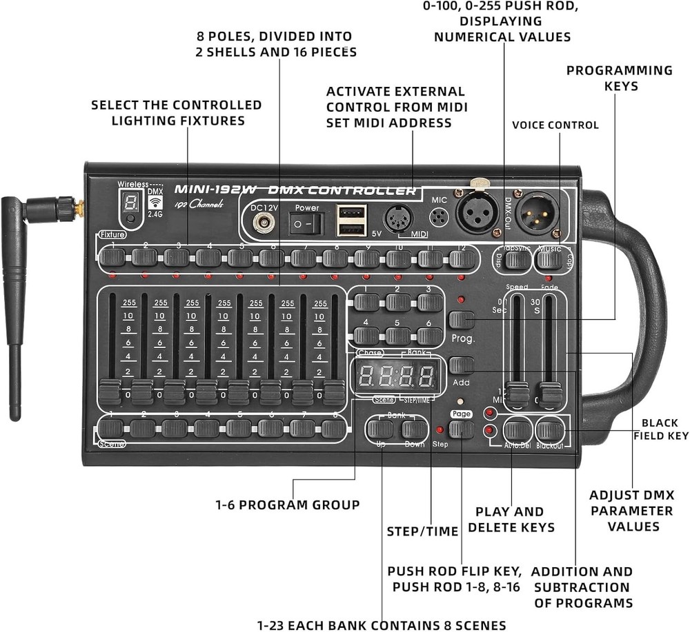 Compact Wireless DMX Lighting Controller for 240 Scenes - Ideal for Performances
